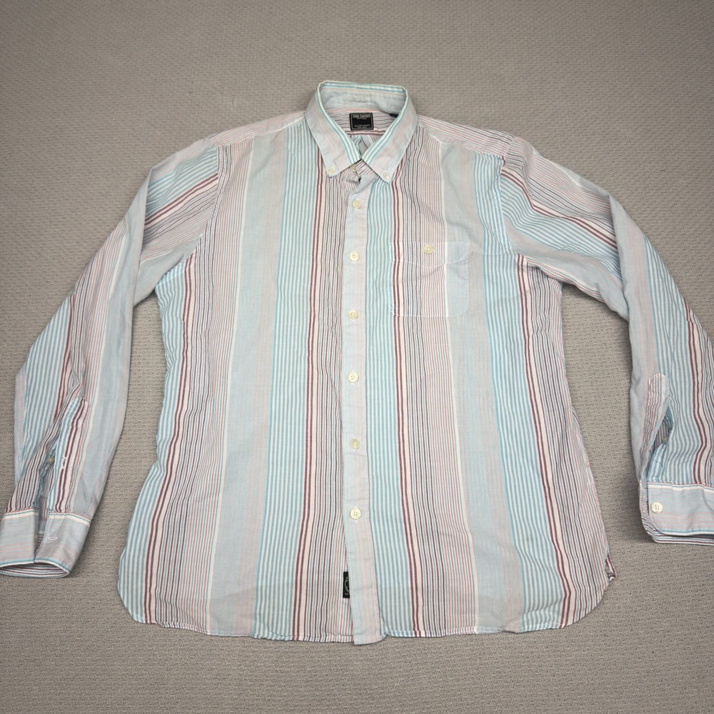 Todd Snyder Shirt Mens Large Blue Red Striped Cotton Lightweight Preppy Casual